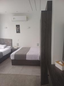a bedroom with a bed and a tv in it at Capital Hotel in Downtown in Cairo