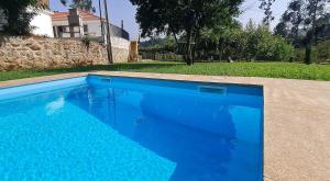 a large blue swimming pool in a yard at Quinta da Toqueira in Canedo