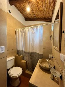 a bathroom with a toilet and a sink at Casa campo Ayllu in Tilcara