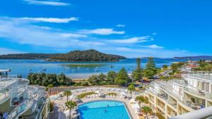 an aerial view of a resort with a body of water at Breathtaking - Ettalong Beach Resort in Ettalong Beach