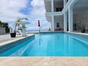 a swimming pool in front of a house at Penthouse Suite - Chez Mango Villa in Olveston