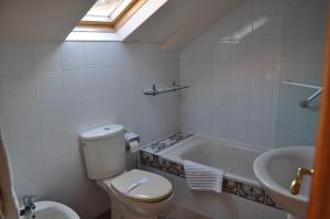 ein Badezimmer mit Toilette, Badewanne und Waschbecken in der Unterkunft A Bouza in Samieira + 47 Fotos