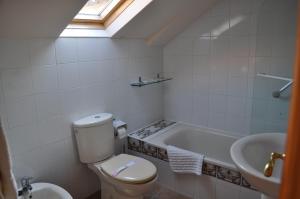 a bathroom with a toilet and a tub and a sink at A Bouza in Samieira