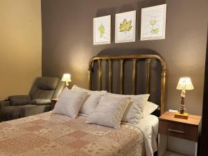 a bedroom with a bed with pillows and a chair at Serenity Lodge in Ica +86 photos