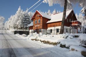 斯克拉斯卡波伦巴Śnieżynka Spa的一条雪覆盖着的房屋,位于道路旁