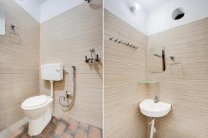 two pictures of a bathroom with a toilet and a sink at Super Collection O Patna Airport Formerly Hotel Shahi Mahal in Dānāpur