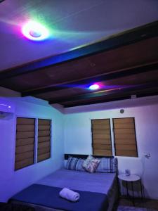 a room with a bed with purple lights on the ceiling at Navo Apartment Homes in Nadi