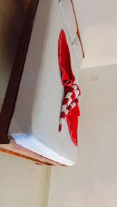 a white refrigerator with a red and white candy cane at Krishna Guest House in Arambol