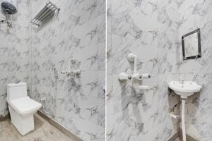 two pictures of a bathroom with a toilet and sink at Super Hotel O Dwarka Mor Metro Station in New Delhi