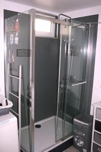 a shower with a glass door in a bathroom at Le Libération in Limoges