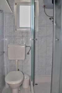 a small bathroom with a toilet and a shower at Apartment Elena in Sumartin