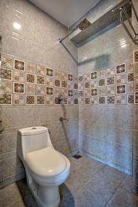 a bathroom with a toilet and a shower at Baga Riverview 2BHK Mayonna Apartment in Baga