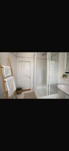 a bathroom with a shower and a sink and a tub at Les Lilas in Marche-en-Famenne