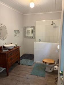 a bathroom with a sink and a toilet and a tub at Shabach Farm in Hartebeest Rivier