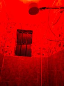 a red room with a window and a red ceiling at Silverline Suite in Kitengela 