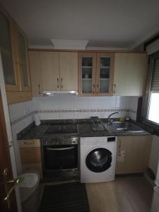 a kitchen with a washing machine and a sink at Apartamentos Camino Inglés 3 in O Mesón Do Vento 