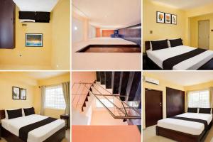 a collage of four pictures of a hotel room at Balaji Inn in Vellore