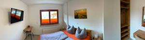 a living room with a couch and a window at Am Gallowayhof in Seehausen