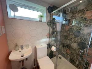 a bathroom with a toilet and a sink and a shower at Studio Flat in Seymour Road in Bristol