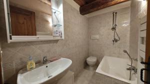 a bathroom with a sink and a tub and a toilet at Hostdomus - Flower Loft in Cesana Torinese +11 photos