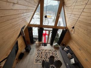 an overhead view of a living room in a house at Aframe in Skhidnitsa