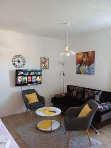 a living room with a couch and chairs and a table at Anći in Sumartin