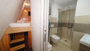 a small bathroom with a toilet and a shower at Hostdomus - La Tana della Volpe in Sauze d'Oulx +15 photos