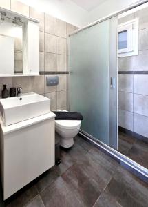 a bathroom with a toilet and a sink and a shower at KYMO Private Seafront Residence in Koutsourás +7 photos