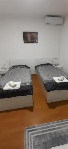 two beds in a room with two tables at Villa Elena in Čiflik