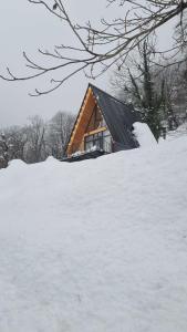 a house on top of a snow covered hill at Mountain Hearth in Zeda Ch'khutunet'i