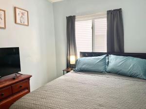 a bedroom with a bed and a television and a window at Private Room-Queen Bed-Shared Living Spaces in Johnson City