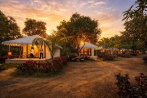 a person is standing in front of a tent at Amber Resort in Sasan Gir