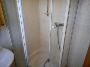 a bathroom with a shower with a glass door at Ferienwohnung Bermbach in Weilburg