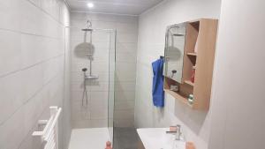 a bathroom with a shower and a sink at La choletaise spacieuse et proche des axes routiers in Cholet +14 photos
