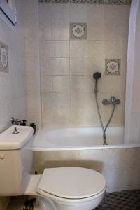 a bathroom with a toilet and a bath tub at Square House in Levkopiyí +13 photos
