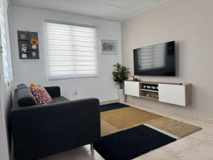 a living room with a couch and a flat screen tv at Fontana Sunset - Spacious 3BR Family Home in Carolina