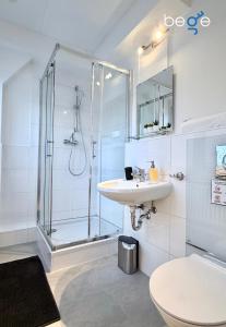 a bathroom with a shower and a sink and a toilet at BEGE APARTMENTS CitySleep in Aachen +111 photos