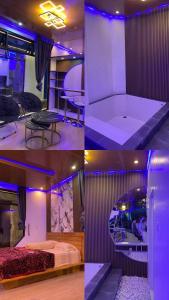 a collage of four pictures of a room with a bed at HOUSEBOAT AFFA grup in Karanganyar