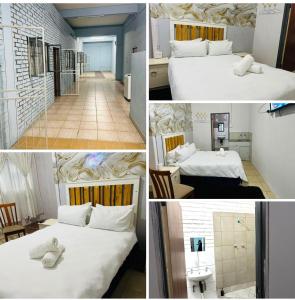 a collage of photos of a hotel room with two beds at Blue Guesthouse in Virginia
