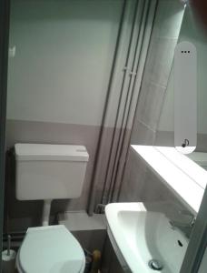 a bathroom with a white toilet and a sink at Super central studio in Cauterets