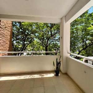 a balcony with a window with trees in the background at Tu hogar en Resistencia, con cochera in Resistencia