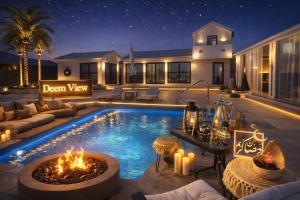 a house with a swimming pool with a fire pit at Deem view in Al Ain