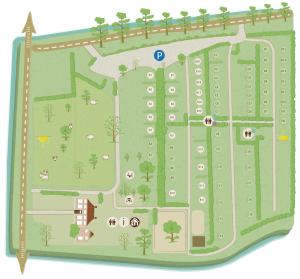 a site plan of a park with a map at De Limes Hoeve Safaritent A1 in Ingen
