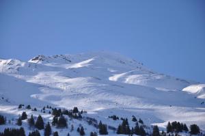 ein schneebedeckter Berg mit einer Skipiste in der Unterkunft Mountain Studio, Lenzerheide in Lenzerheide + 25 Fotos