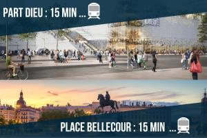 two pictures of a city with people walking and people walking at Le Rhône - Aux Charmes Lyonnais ' in Lyon