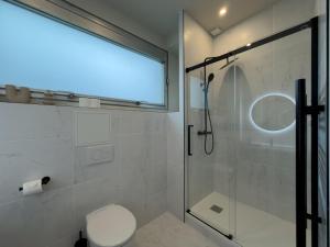 a bathroom with a shower and a toilet and a window at Le Rhône - Aux Charmes Lyonnais ' in Lyon +8 photos