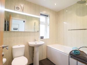 a bathroom with a sink and a toilet and a bath tub at Arnant in Dolgellau +19 photos