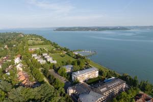 an aerial view of a city and a body of water at Studios near Beach in Balatonfoeldvar 18525 in Balatonföldvár