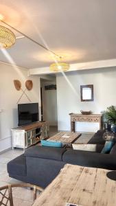 a living room with two couches and a tv at F3 RDC L horizon in Petite Île