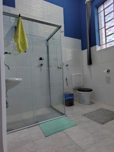 a bathroom with a shower with a sink and a toilet at Loft Cruzeiro in Belo Horizonte +33 photos